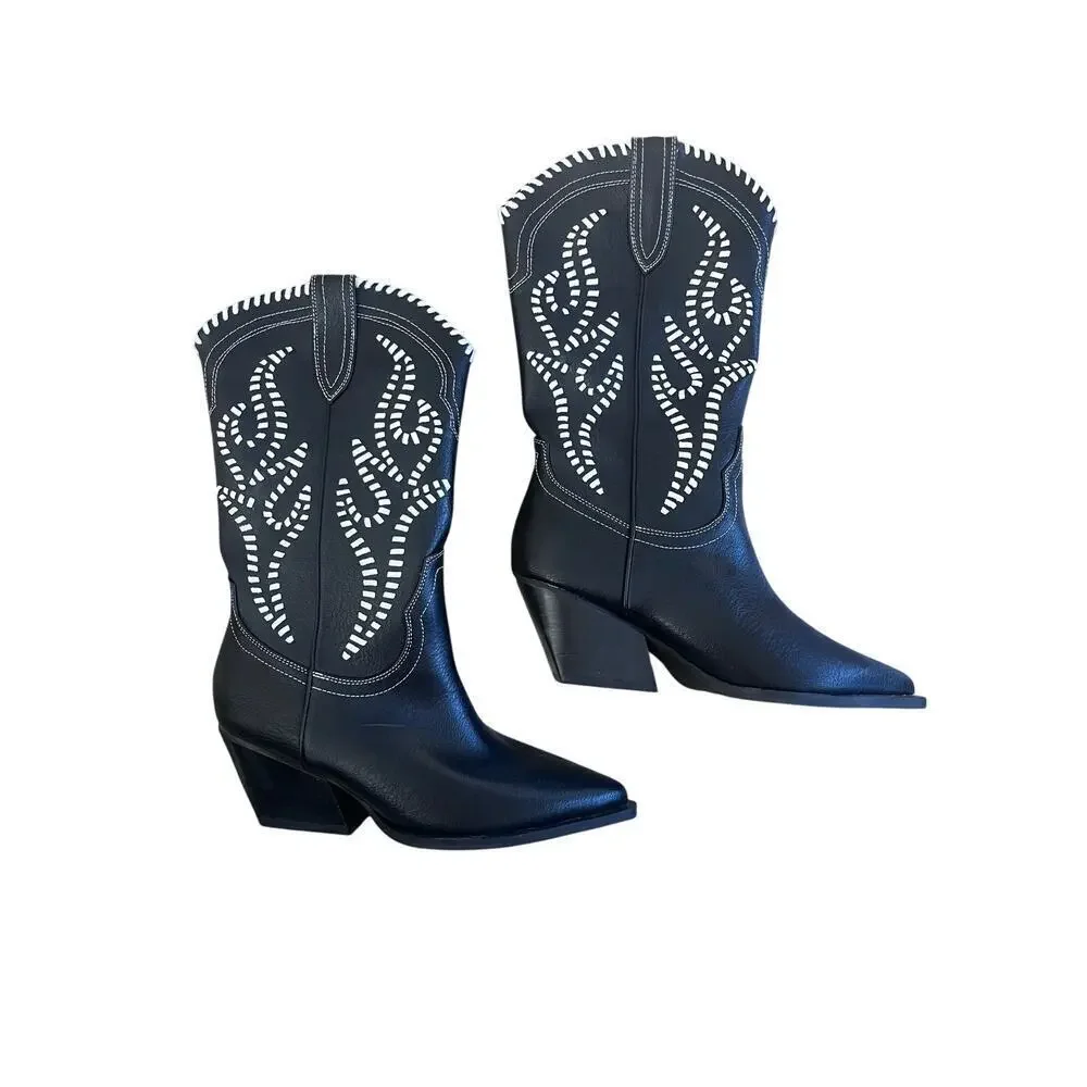 Billini Black/White Ankle Cowboy Boots Size 6
